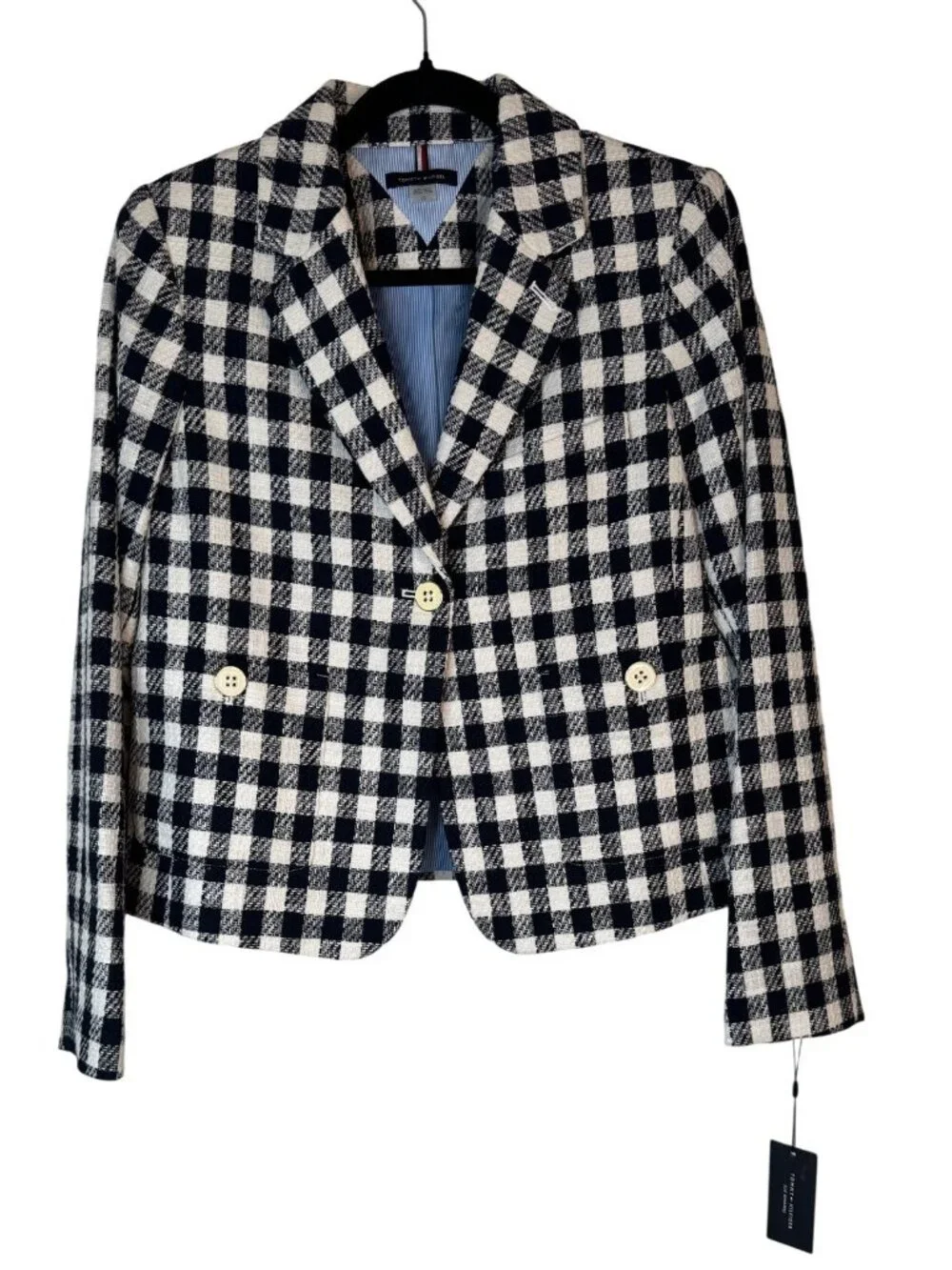 NWT Tommy Hilfiger Size 10 Navy & White Plaid Blazer Cotton-Polyester Blend - Picture 2 of 16